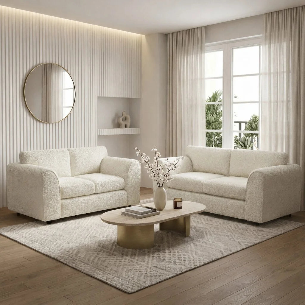 3 + 2 Seater full back ivory