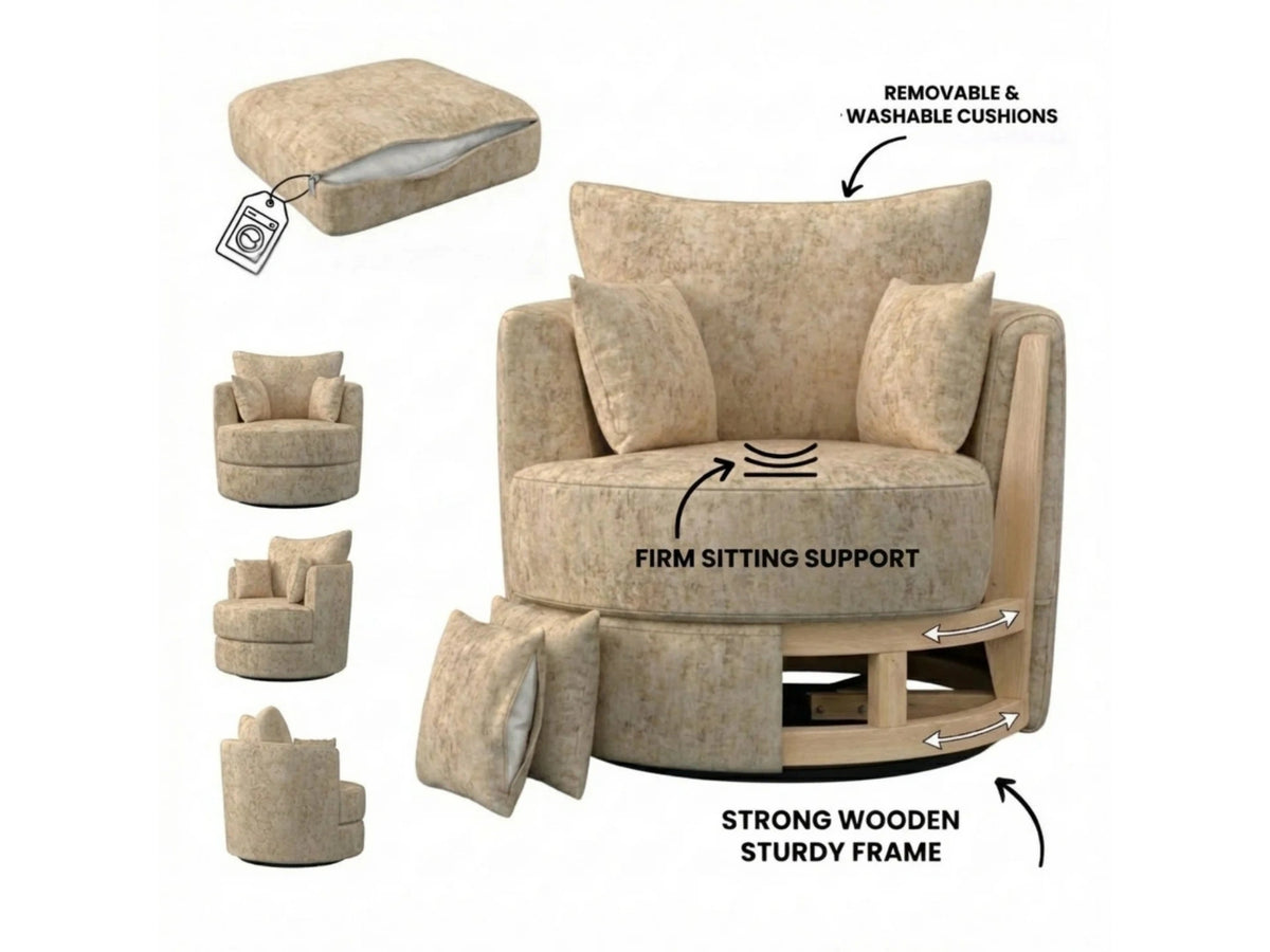 Beige Gamzo Outlet Alaska Fabric Swivel Chair with cushioned seat and backrest, modern design for living room or office use