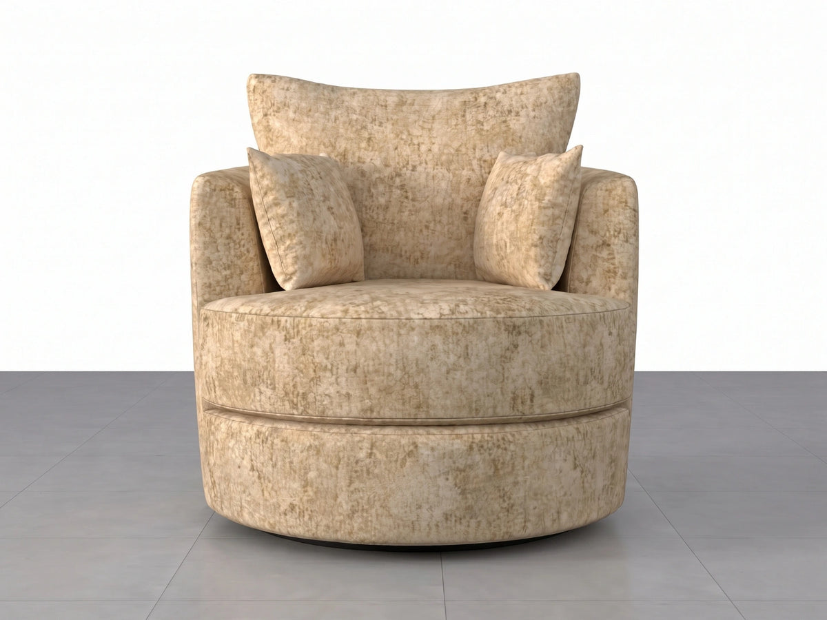 Beige Gamzo Outlet Alaska Fabric Swivel Chair with cushioned seat and backrest, modern design, and 360-degree swivel base.