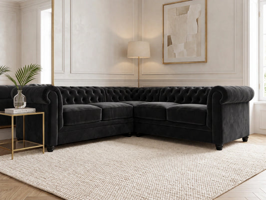 Chesterfield Plush Velvet Fabric Corner Sofa