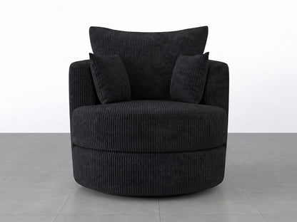 Black Jumbo Cord Fabric Swivel Chair from Gamzo Outlet, a stylish corner sofa accent with a comfortable swivel feature.