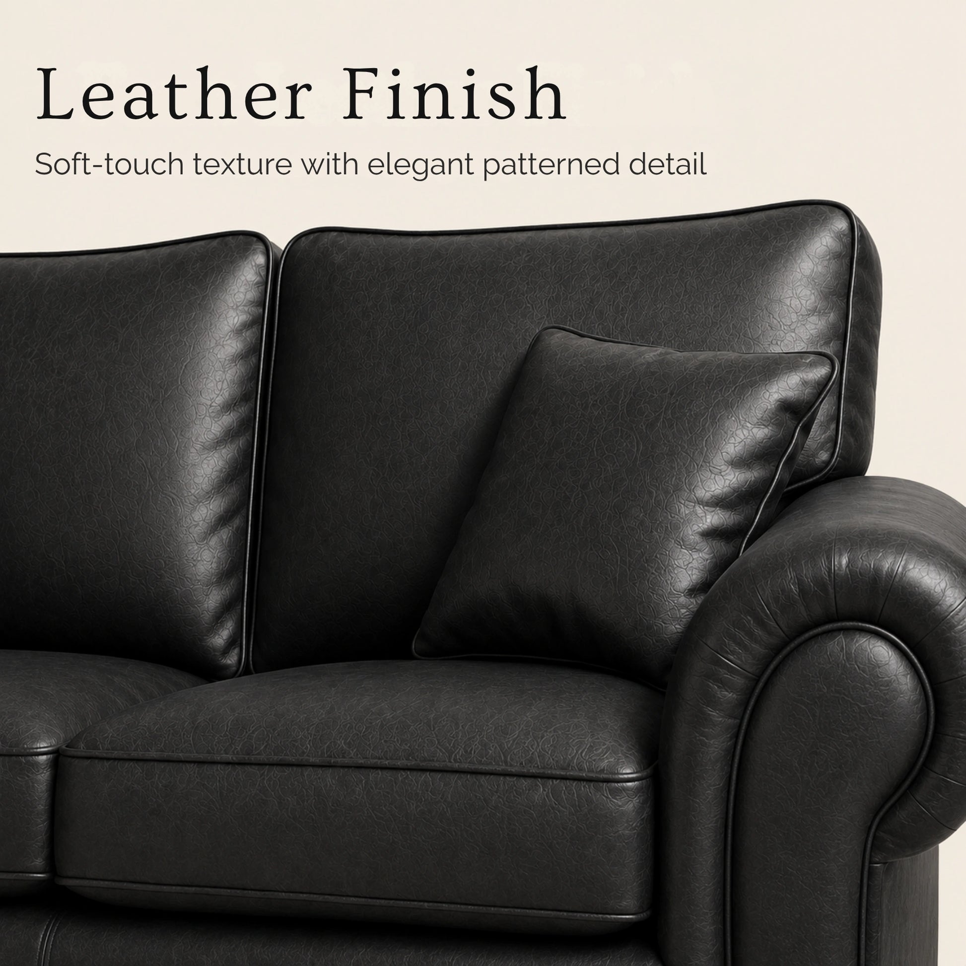 Black Wilcot full back leather sofa by Gamzo Outlet, 2-seater with plush cushions and sleek design in a modern living room setting.