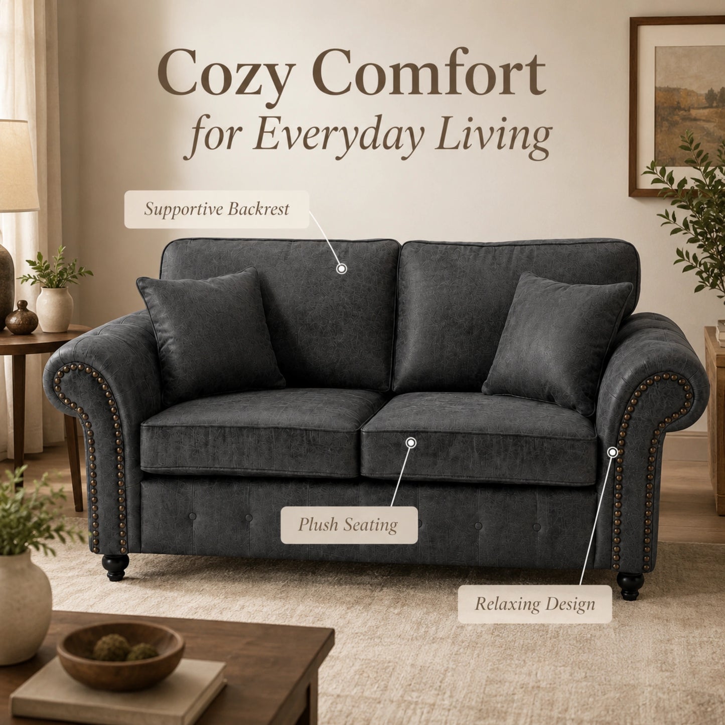 Oakland Full Back 2 Seater Leather Sofa