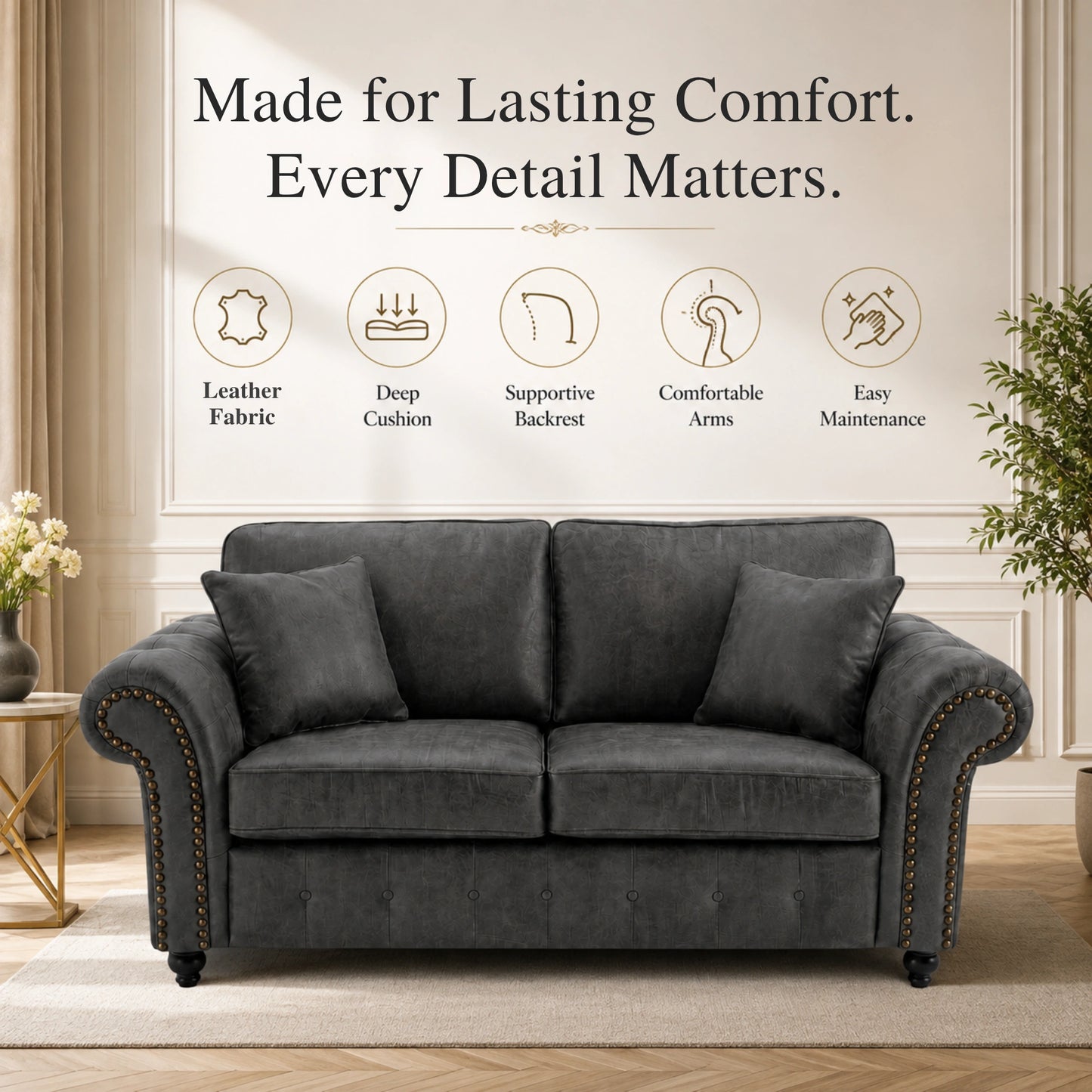 Oakland Full Back 2 Seater Leather Sofa