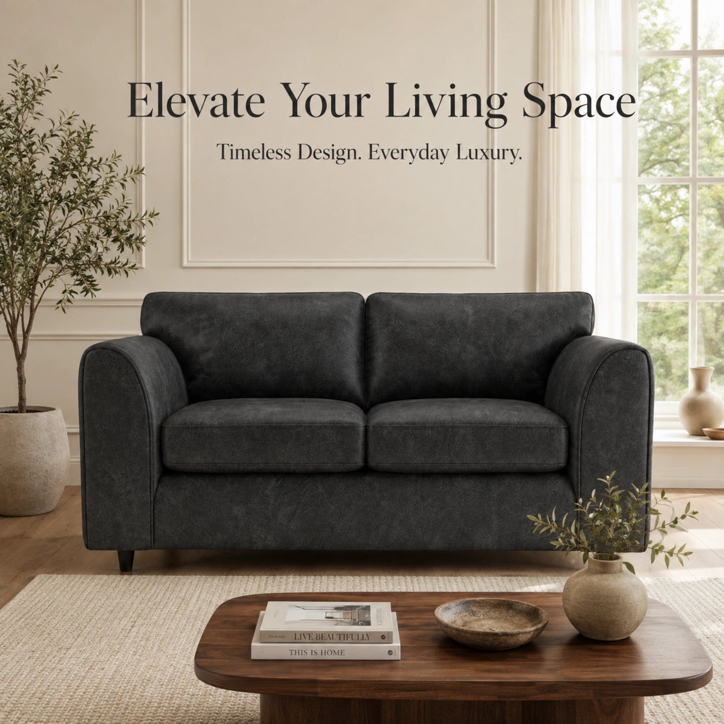 Black Dillon full back leather sofa by Gamzo Outlet, three-seater with plush cushioning and sleek design.