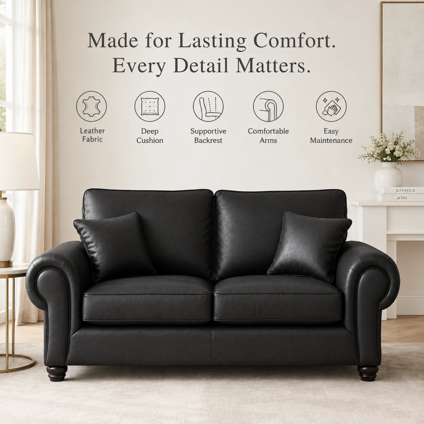 Black Wilcot full back leather sofa, 3-seater from Gamzo Outlet, showcasing plush cushions and sleek armrests.