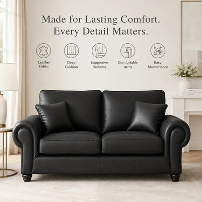 Black Wilcot full back leather sofa, 3-seater from Gamzo Outlet, showcasing plush cushions and sleek armrests.
