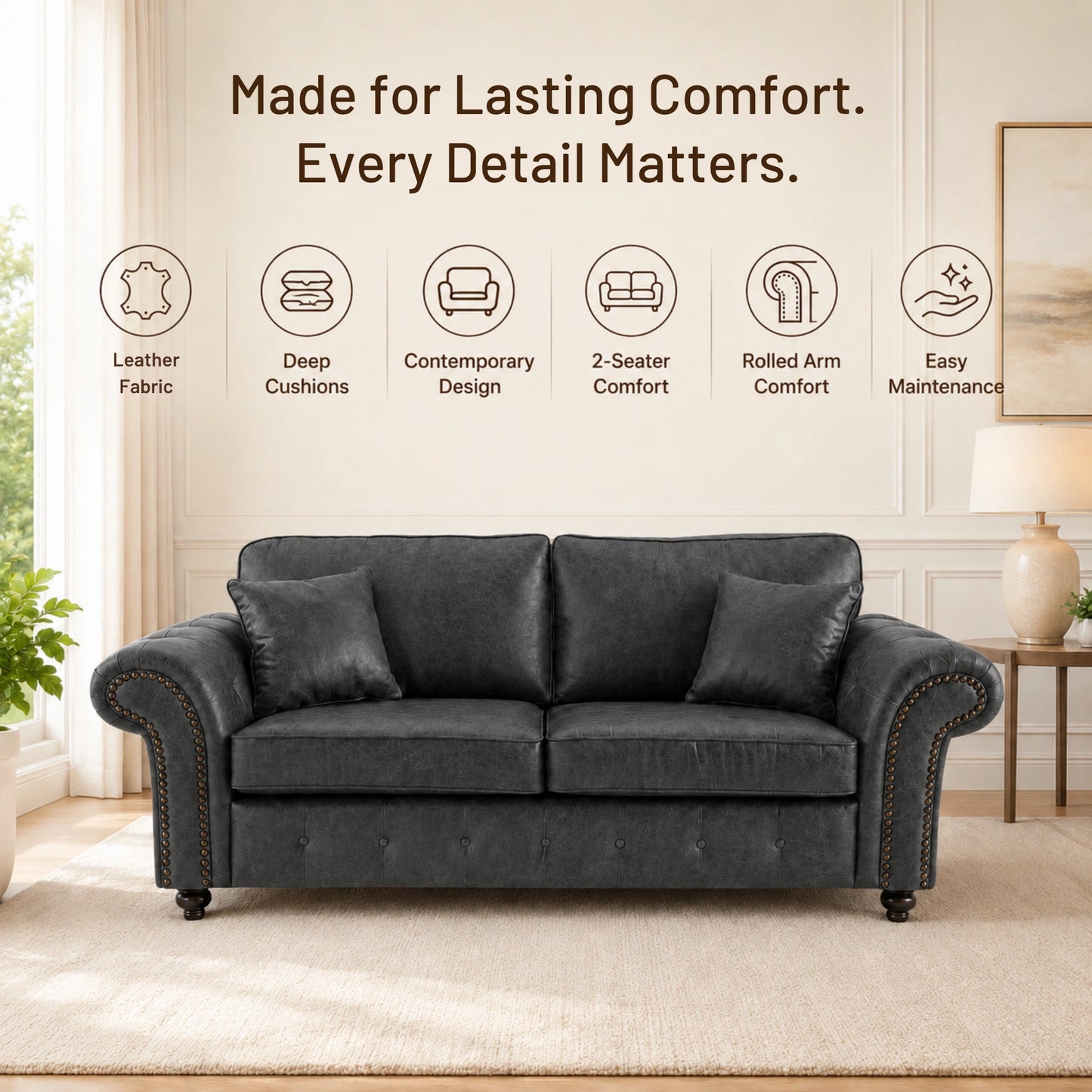 Oakland 3 Seater Full Back Leather Sofa