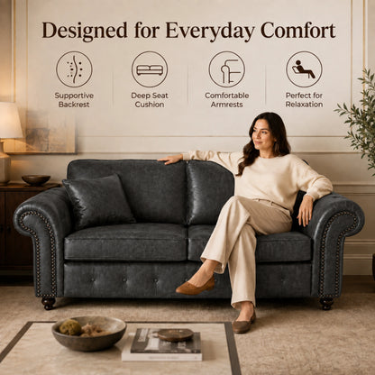 Oakland 3 Seater Full Back Leather Sofa