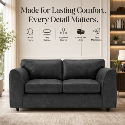 Black Dillon full back leather sofa by Gamzo Outlet, 3-seater with plush cushions and sleek modern design.