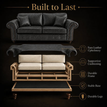 Oakland 3 Seater Full Back Leather Sofa