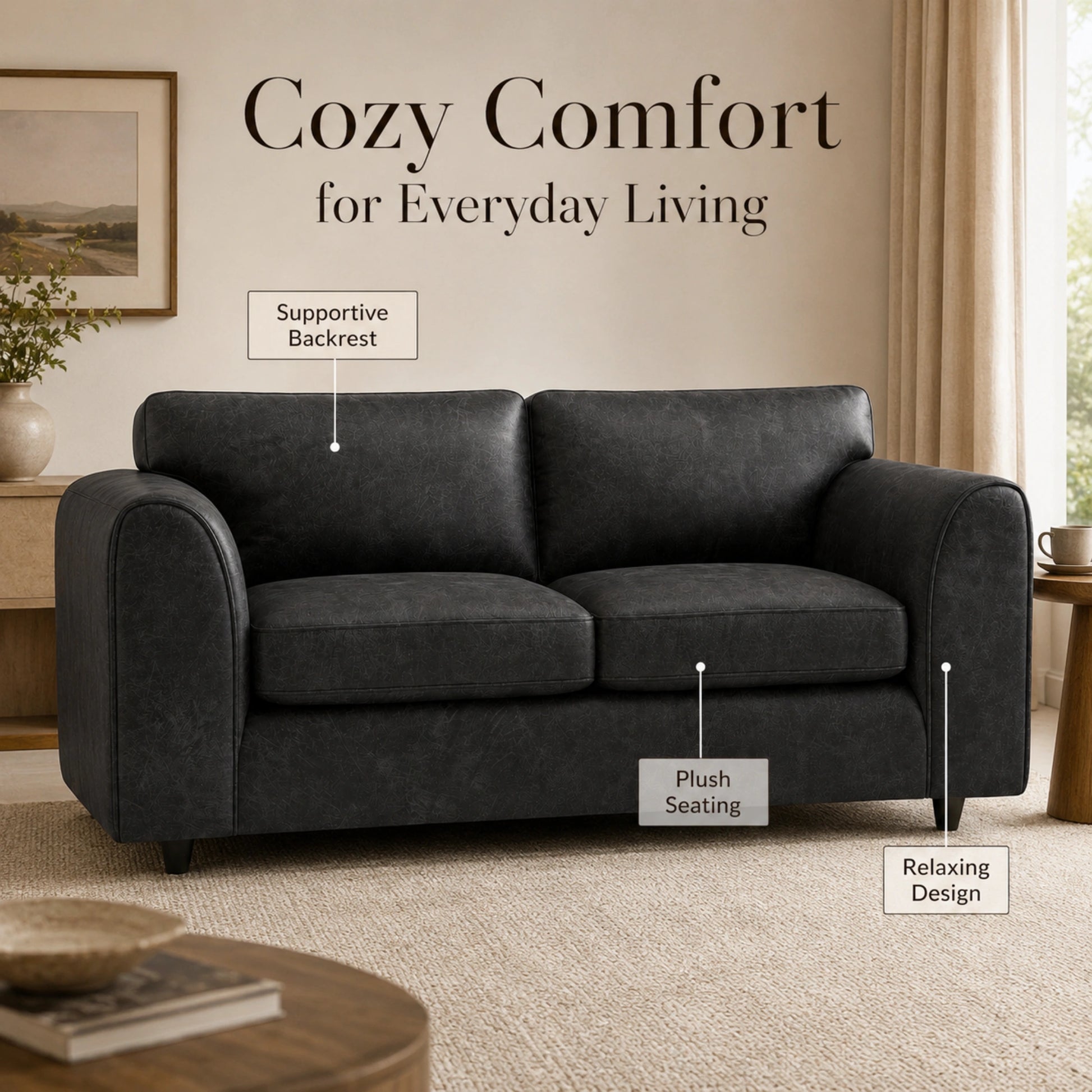 Black 3+2 Seater