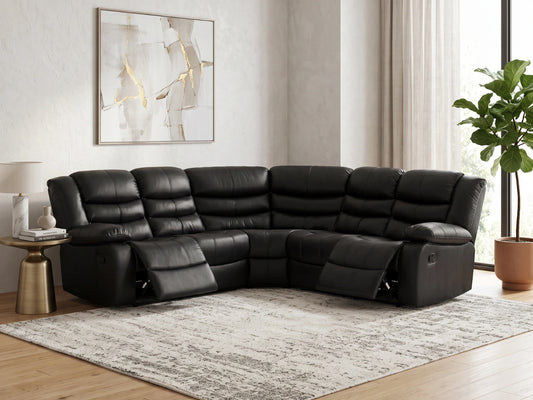 Black Model R Recliner Corner Sofa by Gamzo Outlet, featuring plush cushions and a modern design for comfortable lounging.