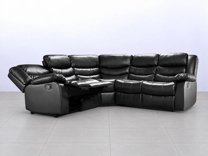 Black Model R Recliner Corner Sofa by Gamzo Outlet showing plush fabric and spacious seating in a modern living room setting.