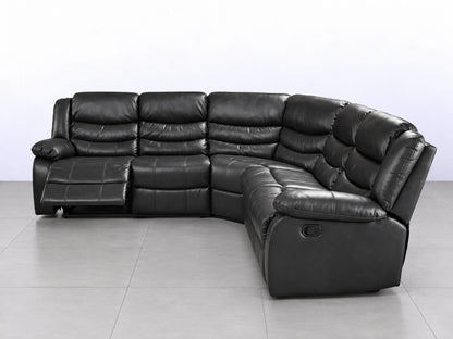 Black Model R Recliner Corner Sofa by Gamzo Outlet, showing plush fabric upholstery and spacious seating in a modern living room setting.