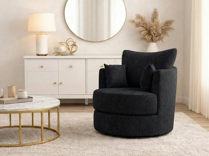 Black Alaska Fabric Swivel Chair by Gamzo Outlet, showcasing a modern, cushioned chair with a swivel base and sleek fabric upholstery.