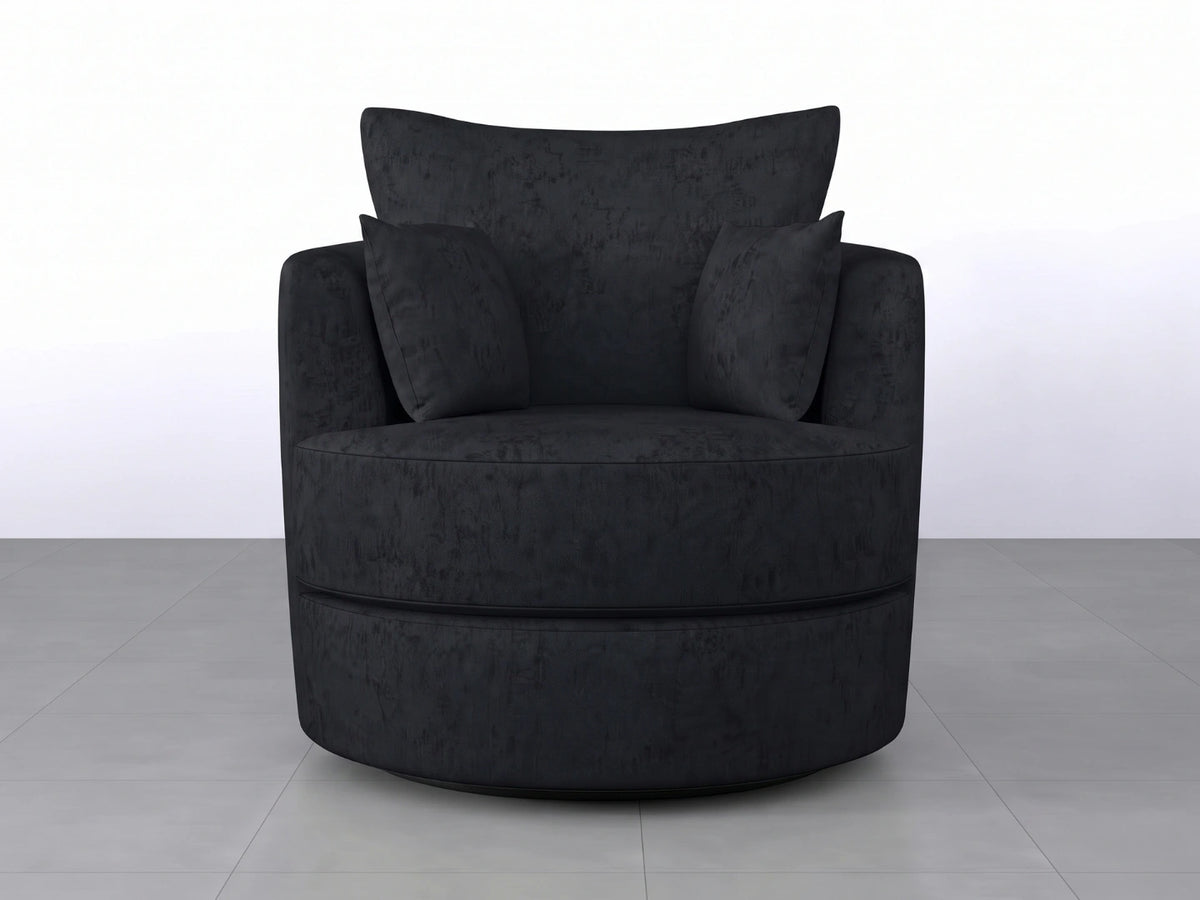 Black Gamzo Outlet Alaska Fabric Swivel Chair with padded seat and backrest, designed for comfort and modern style.