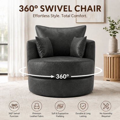 Black Dillon leather swivel chair from Gamzo Outlet, showcasing a modern sofa design with a comfortable, rounded shape.
