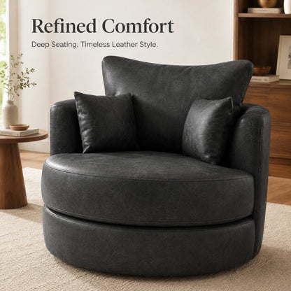 Black Dillon leather swivel chair from Gamzo Outlet, showcasing a modern sofa with a comfortable, stylish design.