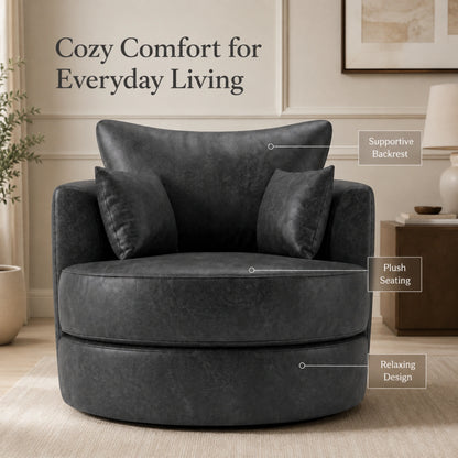 Black Dillon leather swivel chair by Gamzo Outlet featuring a modern sofa design with a comfortable, rotating seat