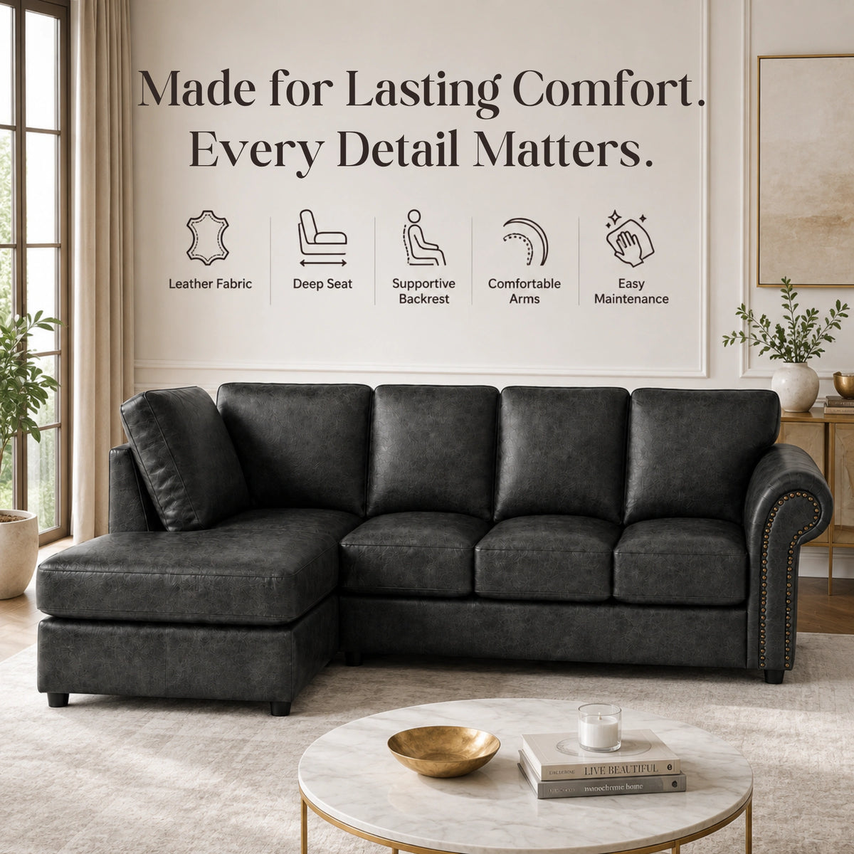 Black 5 Seater Left hand facing
