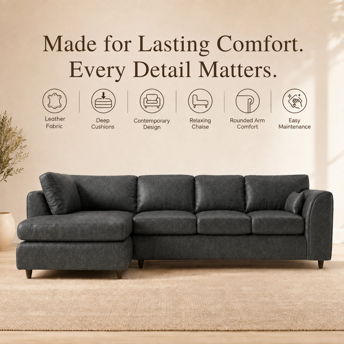 Black | 5 Seater | Left Hand Facing