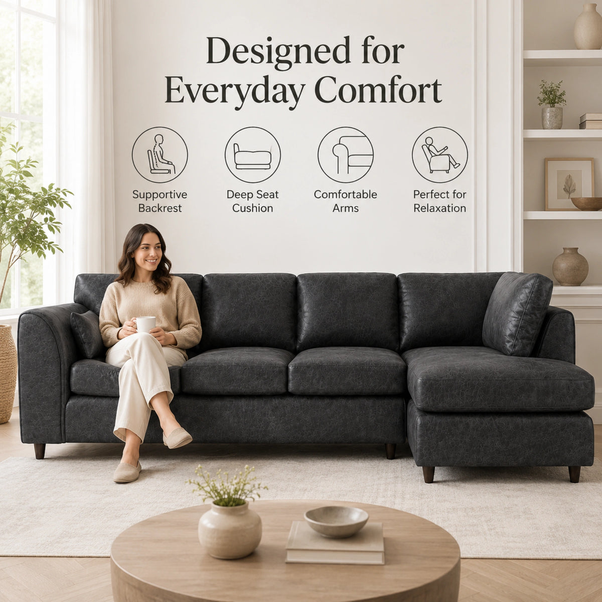 Black | 5 Seater | Left Hand Facing