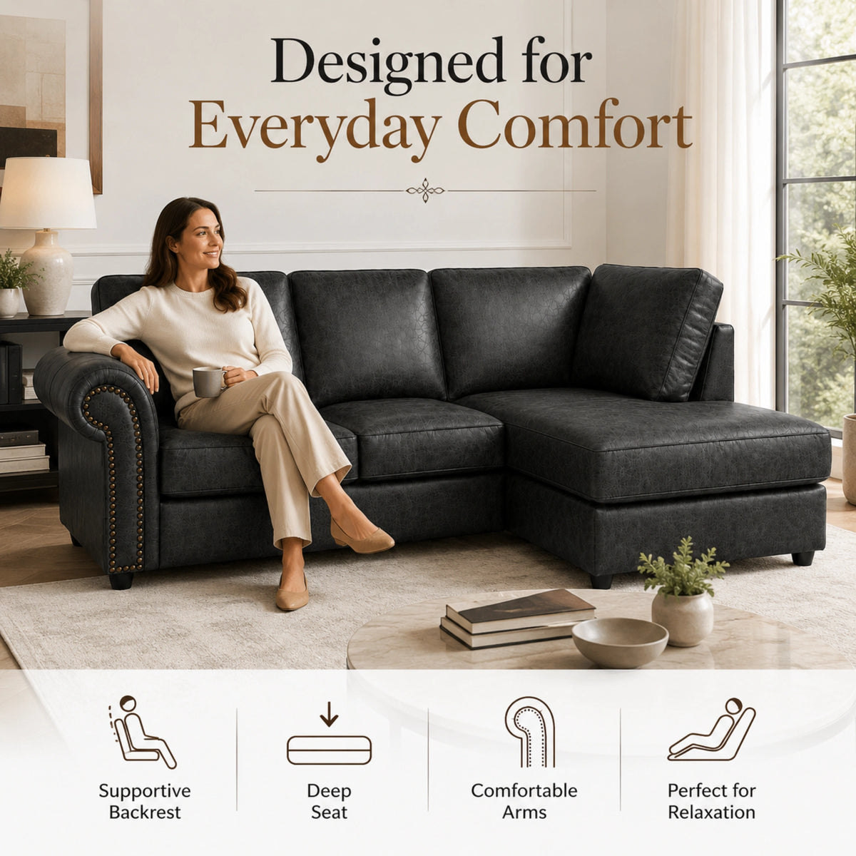 Black 4 Seater Right Hand facing