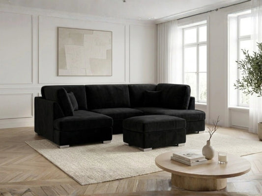 Black Cinema U Shape Plush Velvet Sofa by Gamzo Outlet, showcasing a luxurious U-shaped sectional with soft velvet upholstery.