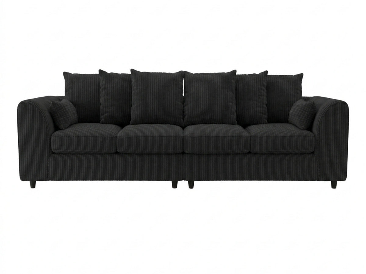Black jumbo cord fabric 4-seater corner sofa with scatter back cushions by Gamzo Outlet, showcasing a modern, comfortable design.