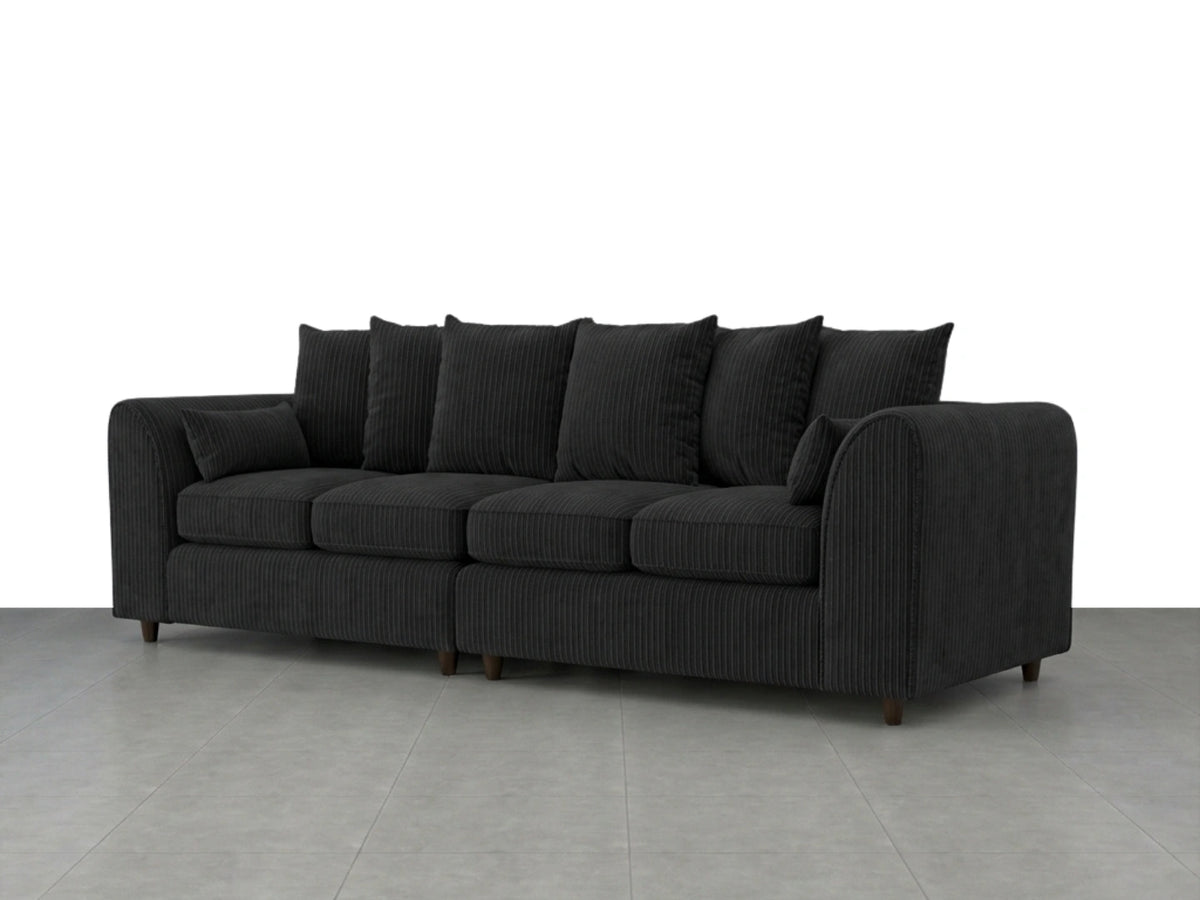 Black Gamzo Outlet jumbo cord fabric 4-seater corner sofa with scatter back cushions, ideal for modern living rooms.