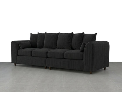Black Gamzo Outlet jumbo cord fabric 4-seater corner sofa with scatter back cushions, ideal for modern living rooms.