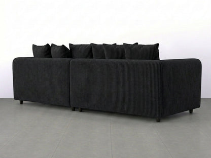Black Jumbo Cord Fabric 4 Seater Corner Sofa with scatter back design from Gamzo Outlet.