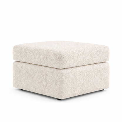 Gamzo Outlet boucle fabric footstool with plush textured upholstery and sturdy wooden legs.