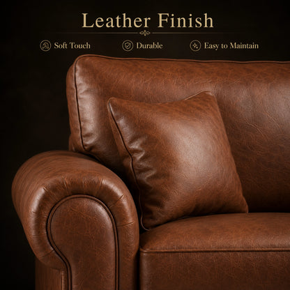 Brown Wilcot full back leather sofa by Gamzo Outlet, 2-seater with plush cushions and sleek design for modern living spaces.