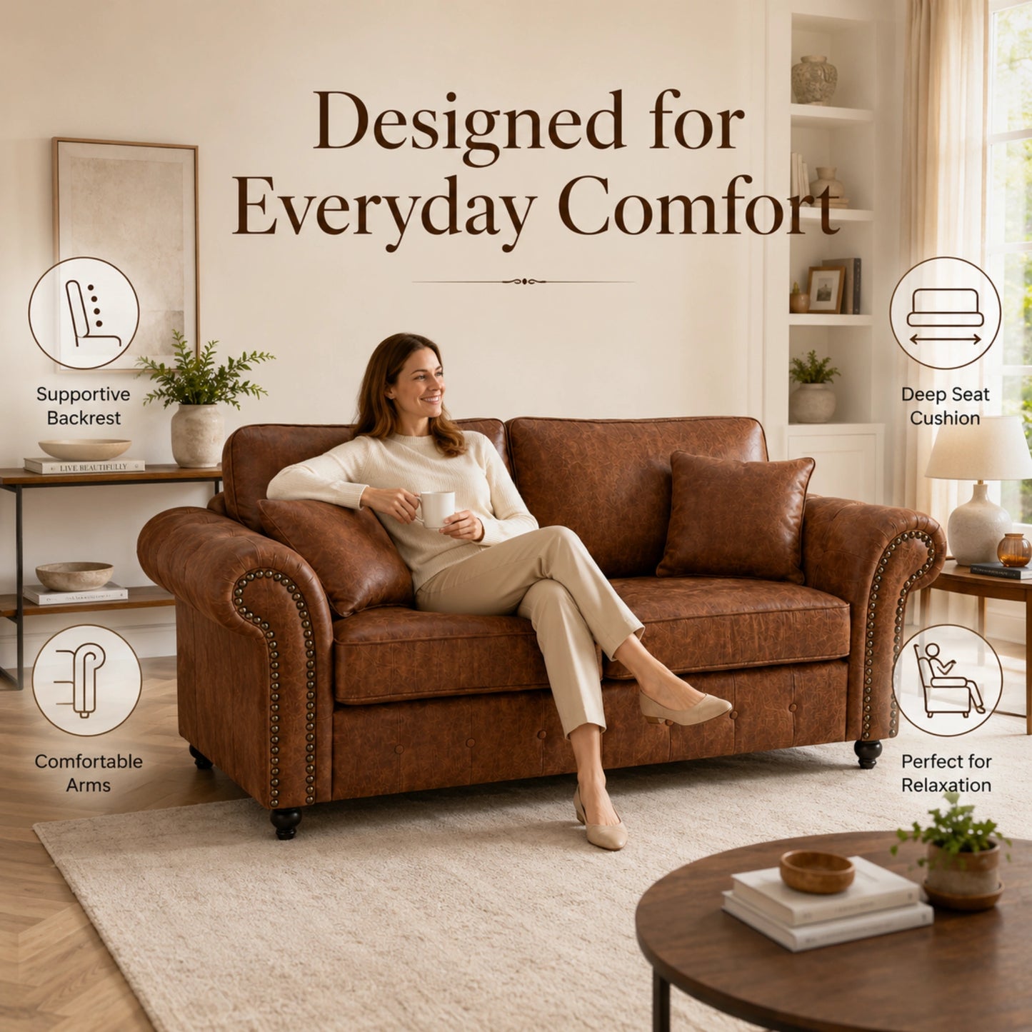Oakland Full Back 2 Seater Leather Sofa