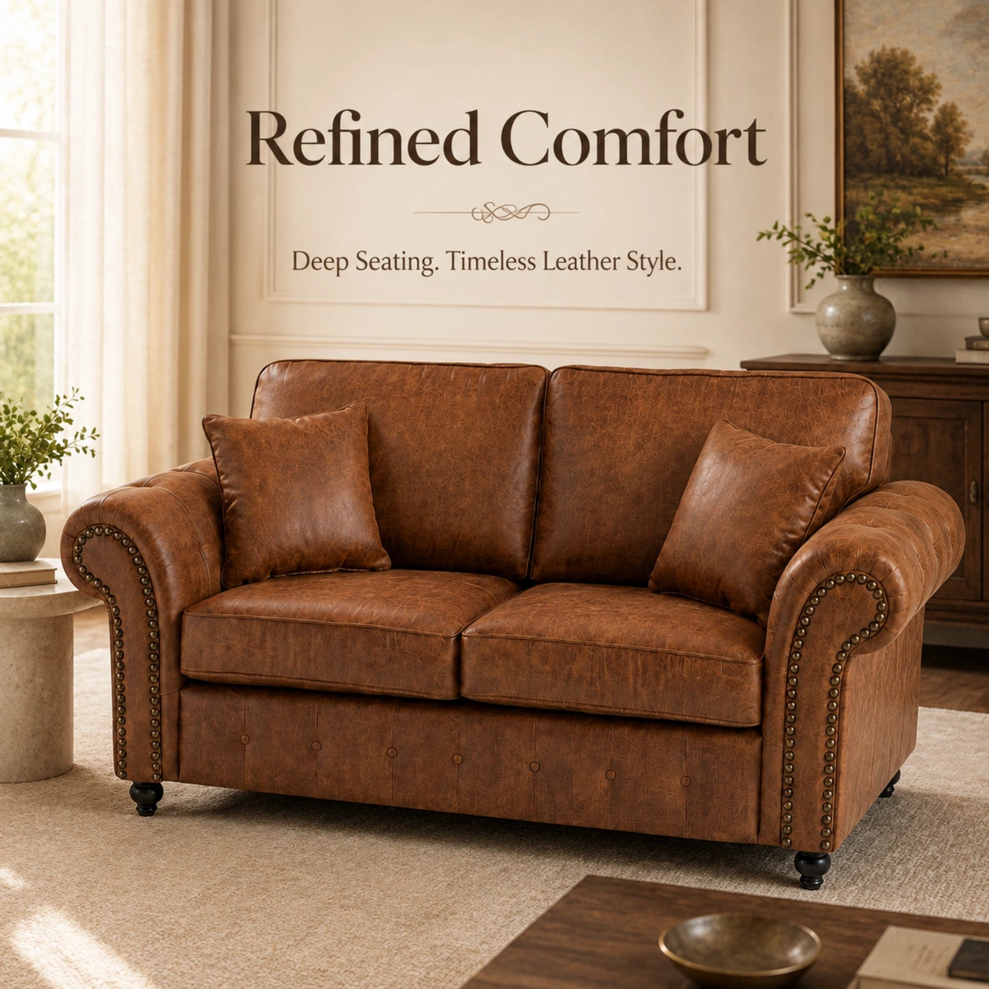 Oakland Full Back 2 Seater Leather Sofa