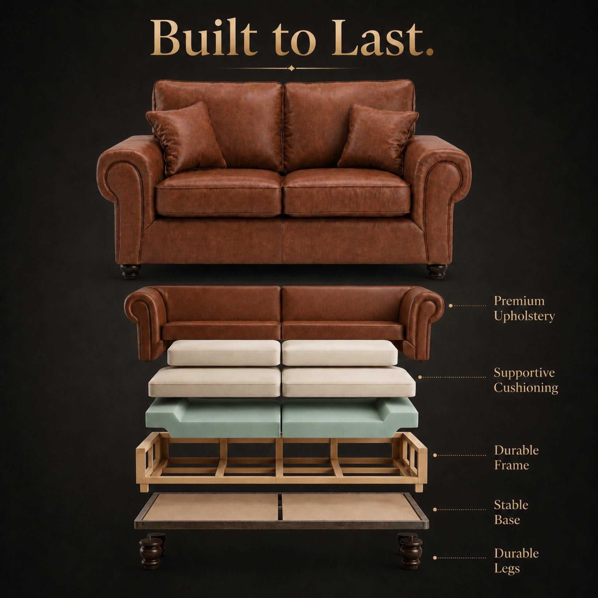 Brown Gamzo Outlet Wilcot full back leather sofa with plush cushions and sleek design in a cozy living room setting.