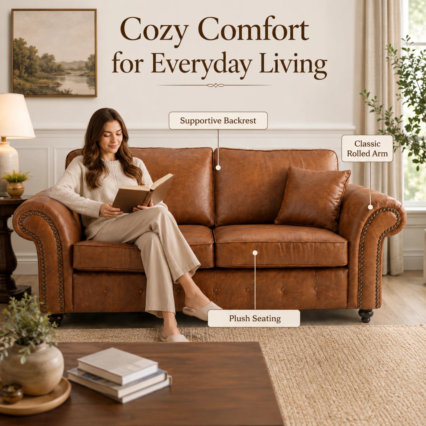 Oakland 3 Seater Full Back Leather Sofa