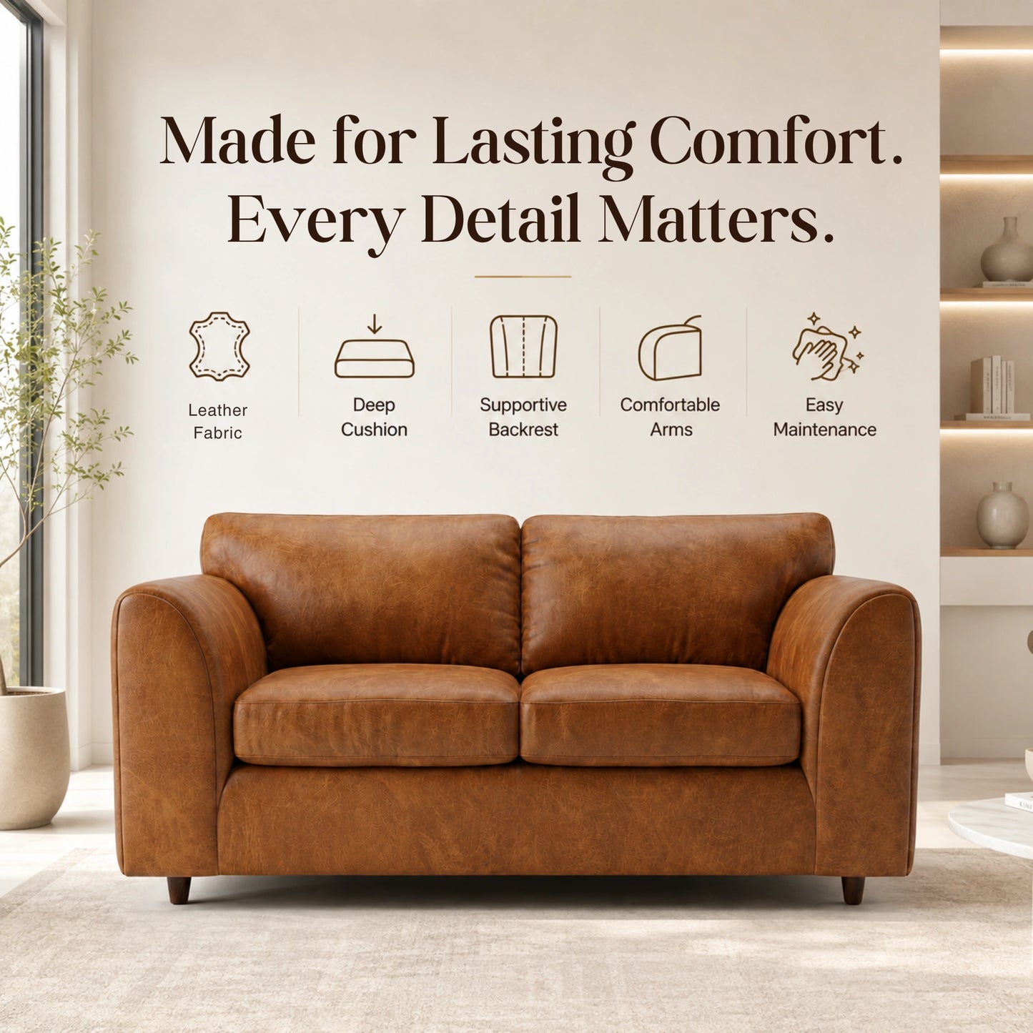 Brown Dillon full back leather sofa by Gamzo Outlet, 3-seater with plush cushions and stylish design.