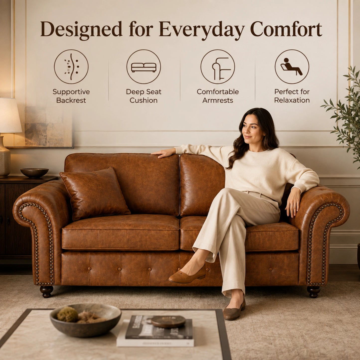 Brown 3 seater
