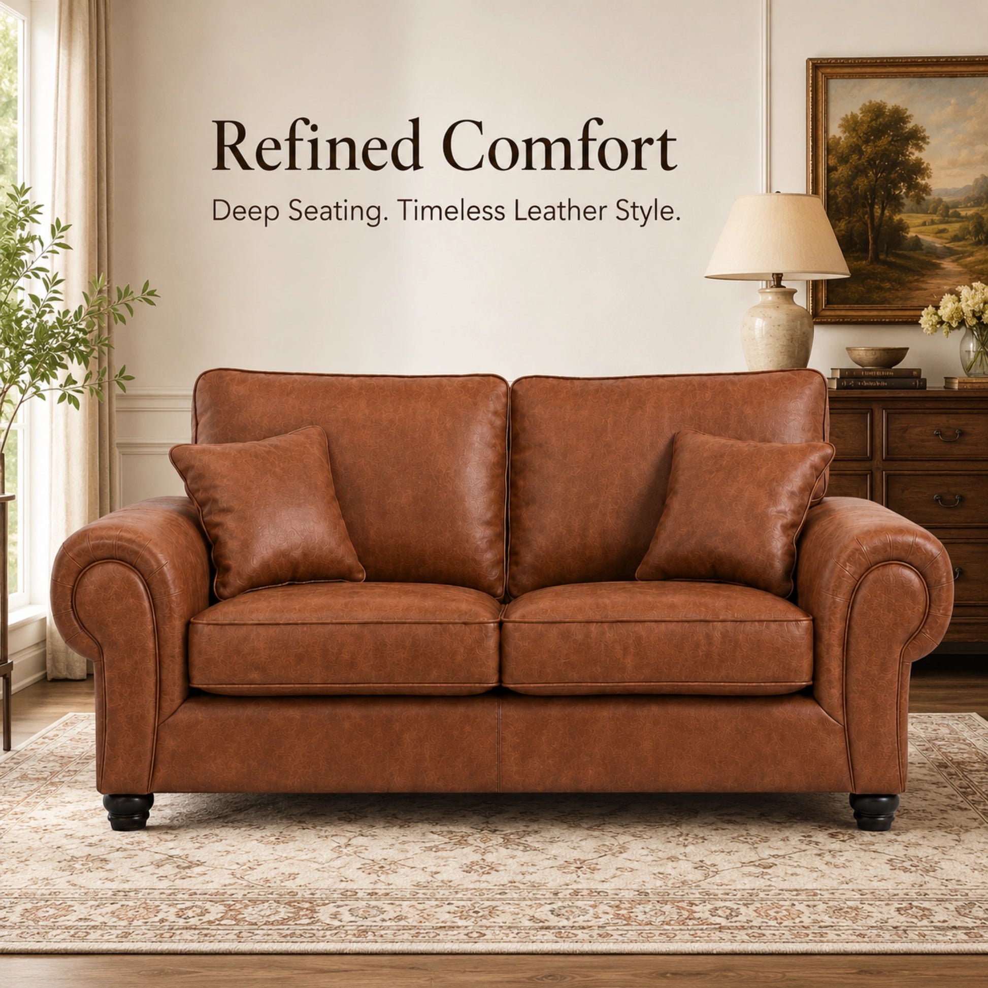 Brown leather full back 3-seater sofa by Gamzo Outlet featuring plush cushioning and sleek design.