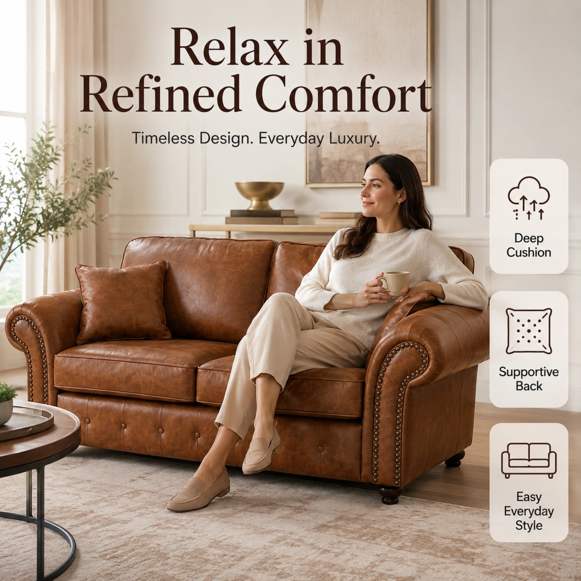 Brown 3 seater