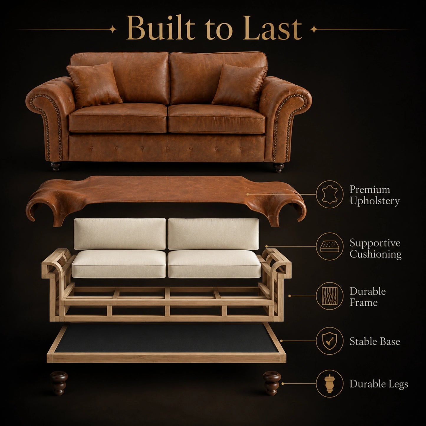 Oakland 3 Seater Full Back Leather Sofa