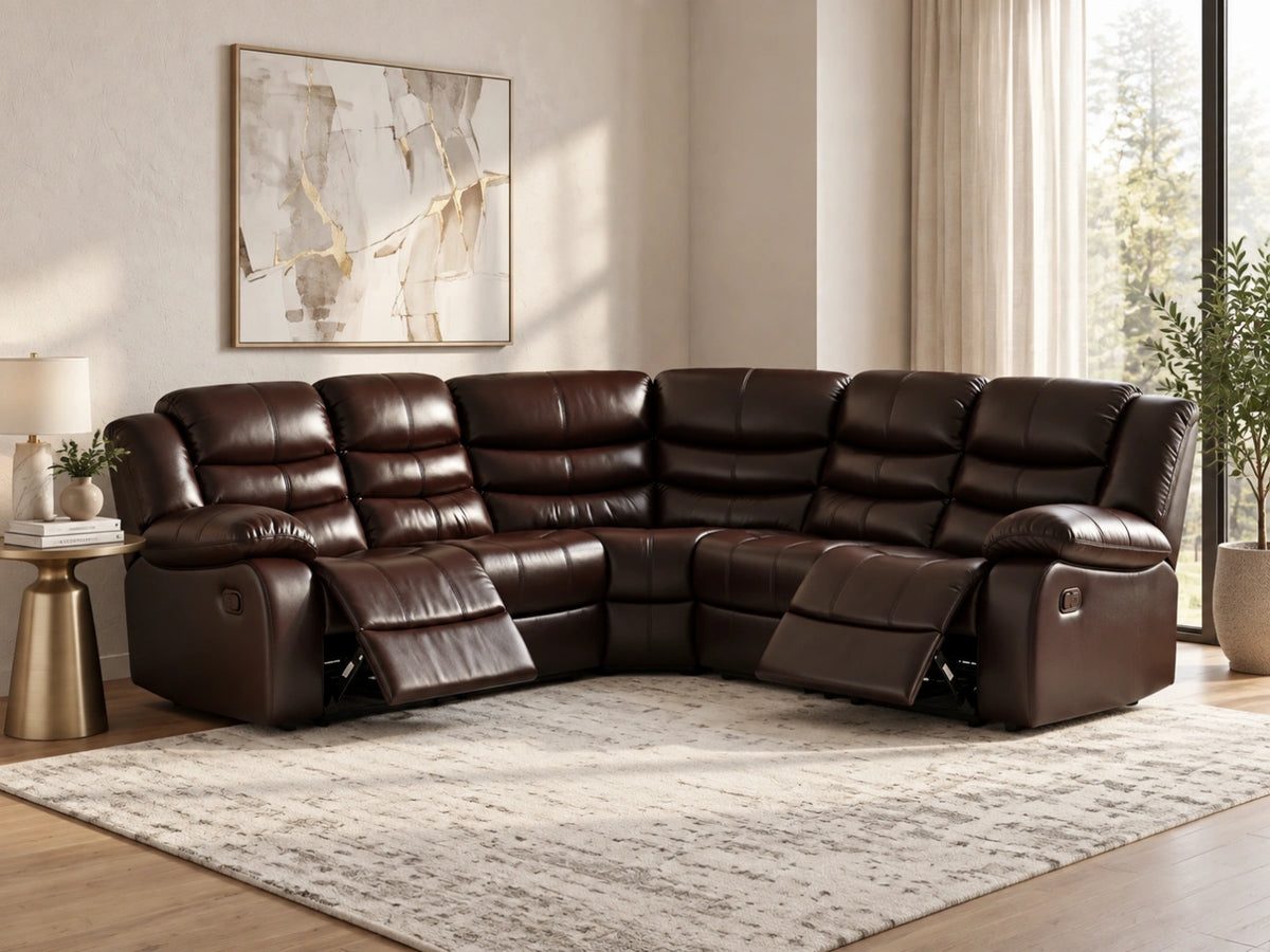 Brown Gamzo Outlet Model R Recliner Corner Sofa with plush cushions and modern design, perfect for living room seating.