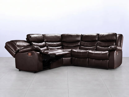 Brown Model R Recliner Corner Sofa by Gamzo Outlet showing plush upholstery and spacious seating in a modern living room setting.