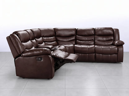 Brown Model R Recliner Corner Sofa by Gamzo Outlet showing plush fabric upholstery and spacious sectional design.