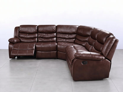 Brown Model R Recliner Corner Sofa by Gamzo Outlet, showing plush fabric upholstery and spacious seating in a modern living room setting.