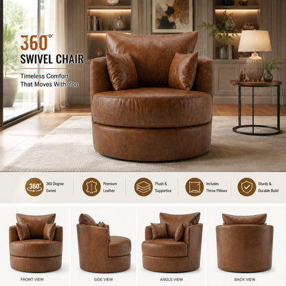 Brown Dillon leather swivel chair by Gamzo Outlet, featuring a comfortable sofa design with a smooth rotating base.