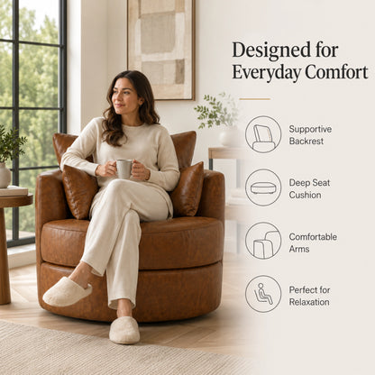 Brown Dillon leather swivel chair by Gamzo Outlet, showcasing plush leather upholstery and a modern, comfortable sofa design.